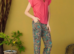 Костюм с брюками "Агапэ" арт. 3019а цв. бирюзово-зеленый, горчичный, розовый